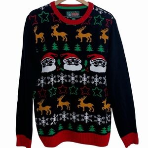 Ugly Christmas Sweater Men's Large Reindeer Santa Snow Style SYP5-1792BKO